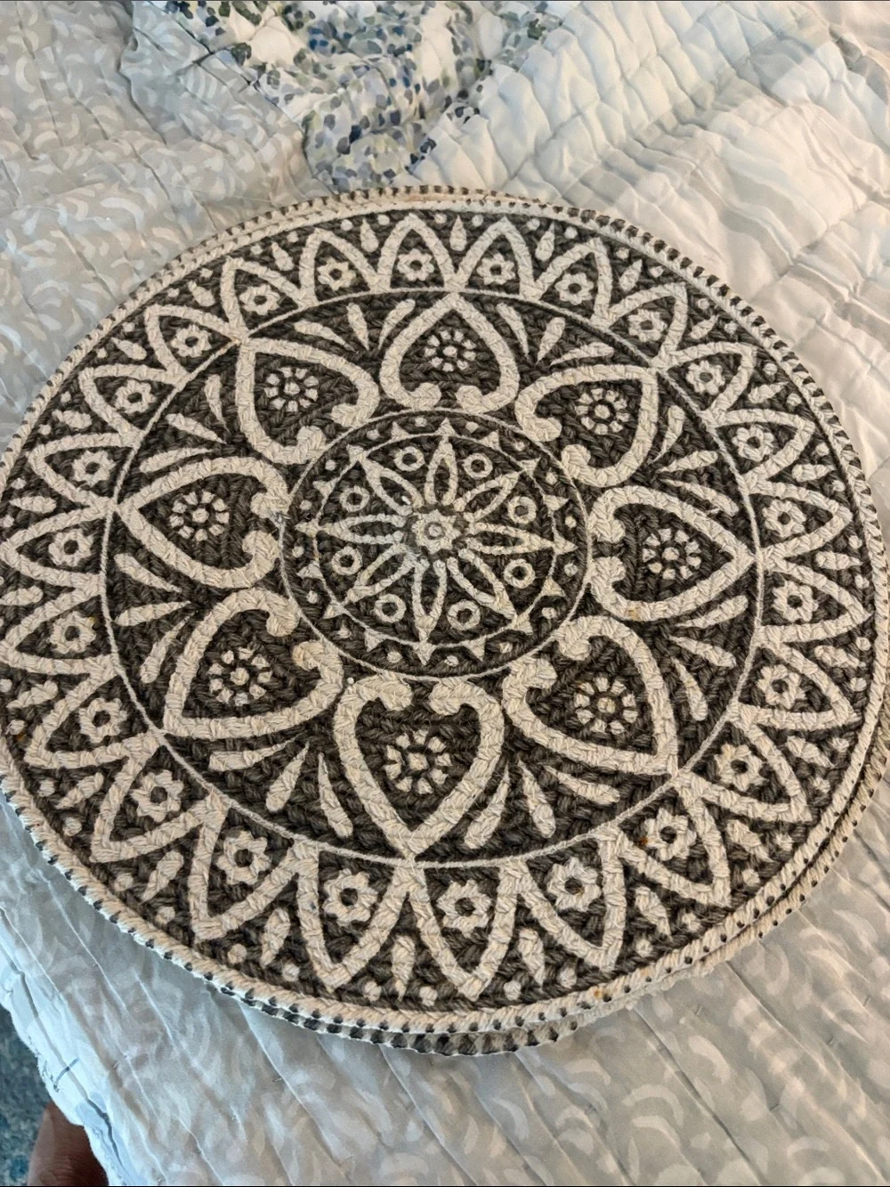 Round Embroidered Table Mat - Black & White